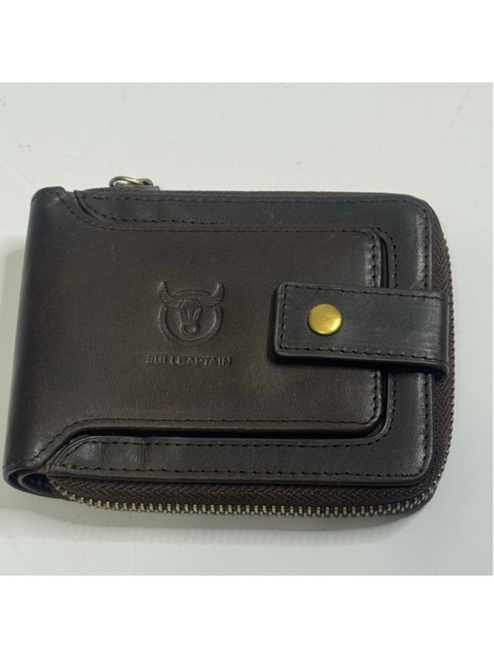 Bullcaptain Genuine Leather Wallet Men’s Brown Zip Around Bifold Card Holder